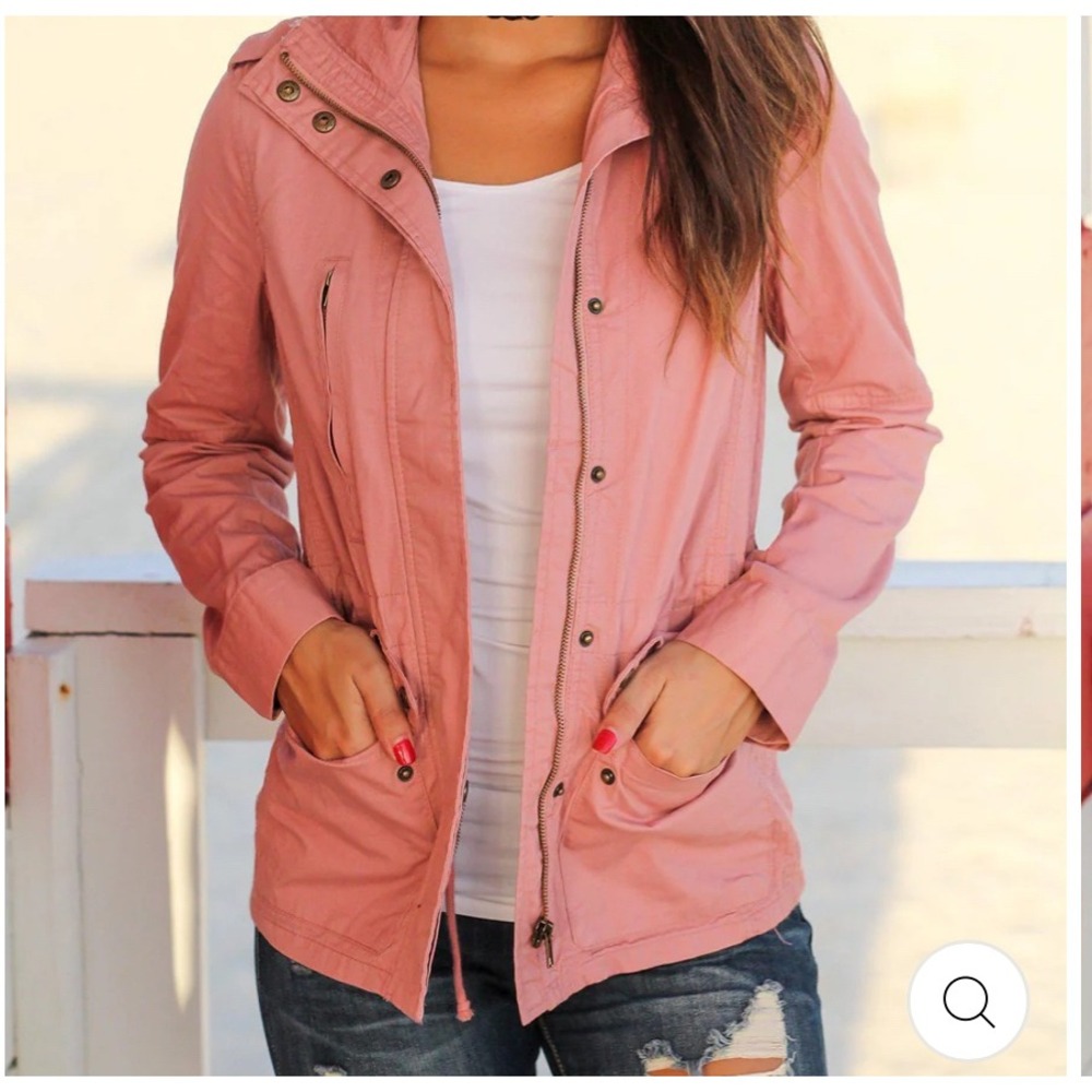 Love Tree Dusty Rose Utility Jacket Drawstring Waist Button Front Pockets W Med - Picture 4 of 10